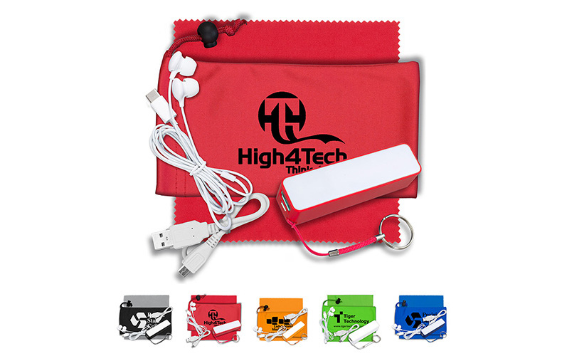 Mobile Tech Power Bank Accessory Kit with Earbuds in Microfiber Cinch Pouch Mobile Tech Power Bank Accessory Kit with Earbuds in Microfiber Cinch Pouch
